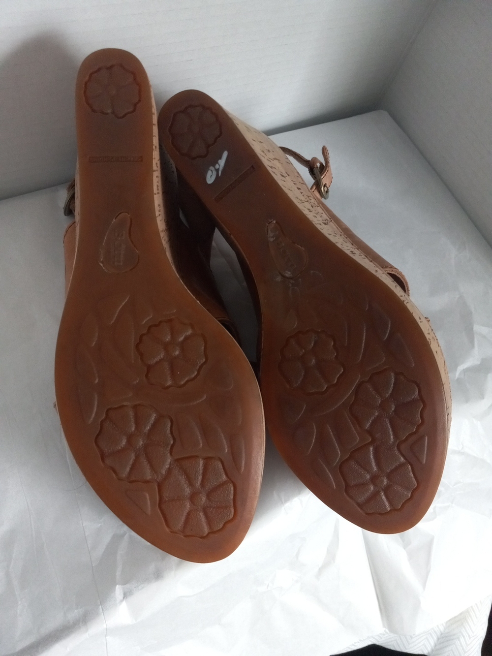 Born Tan Leather Cork Wedge Sandals - Picture 6 of 10